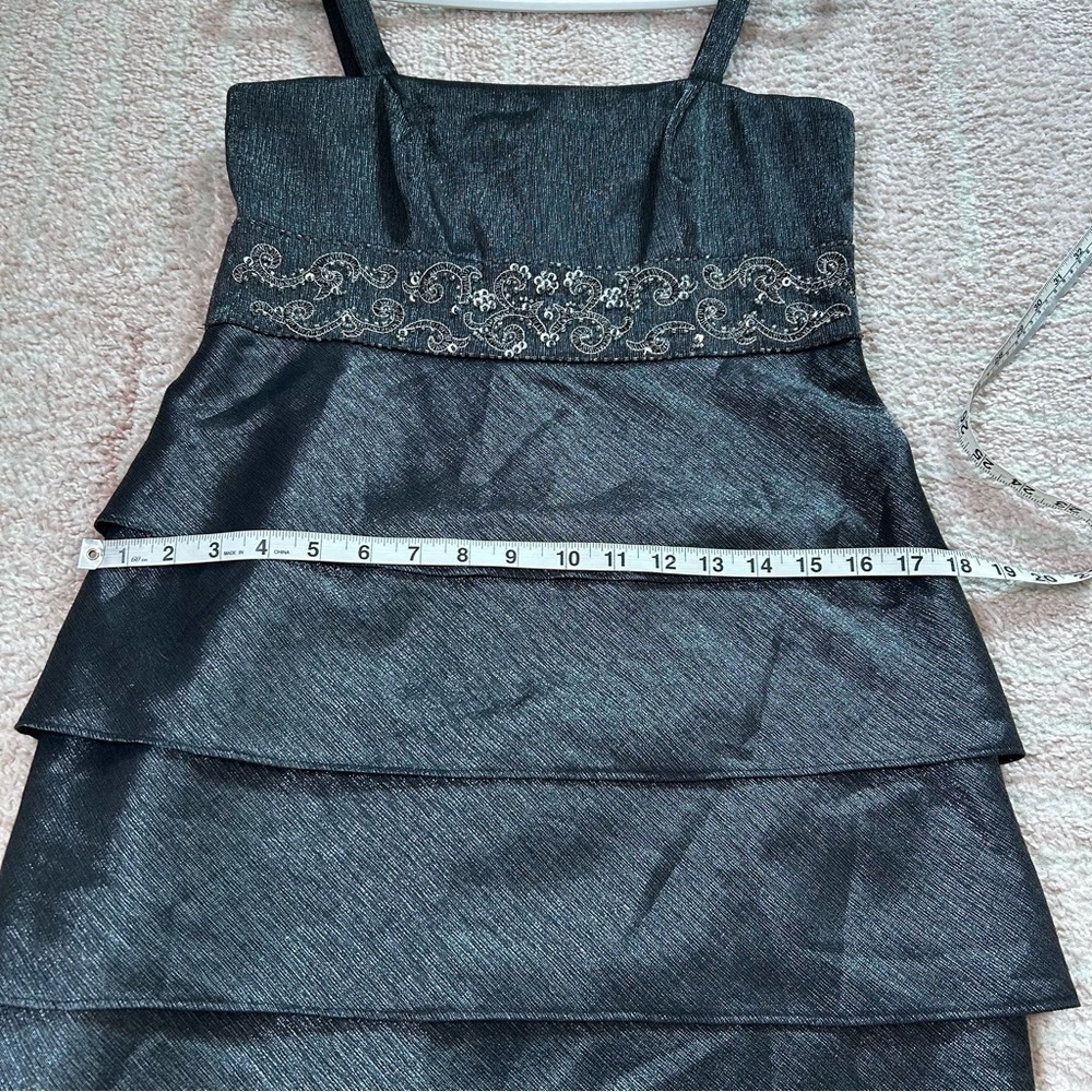 R&M Richards Shimmer Charcoal Midi Dress with Jacket Beaded Waist Size 6P Formal - Picture 12 of 16